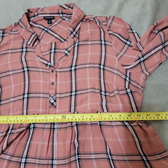 Torrid Dusty Coral Plaid Washed Twill Peplum Shirt size 2X - Picture 8 of 12